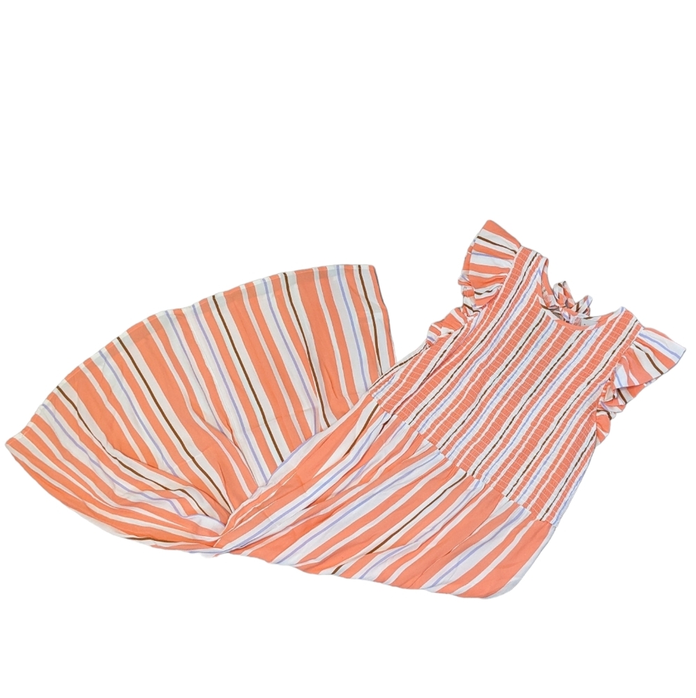 A New Day Orange Pink Stripe Smocked Maxi Dress Small
